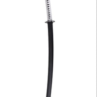 A traditional Japanese katana sword with a black scabbard and a silver hilt featuring black diamond-shaped inlays, shown vertically against a plain white background.