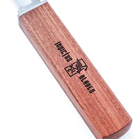 Wooden-handled knife with 'Invictus' branding on a white background