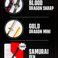 Blood Dragon Katana & Gold Dragon Mini Katana + FREE Samurai Pen