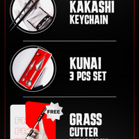 Kakashi Keychain + Stand & Kunai Set (3-piece) + FREE Mini Grass Cutter Keychain (Sasuke) + Stand - White