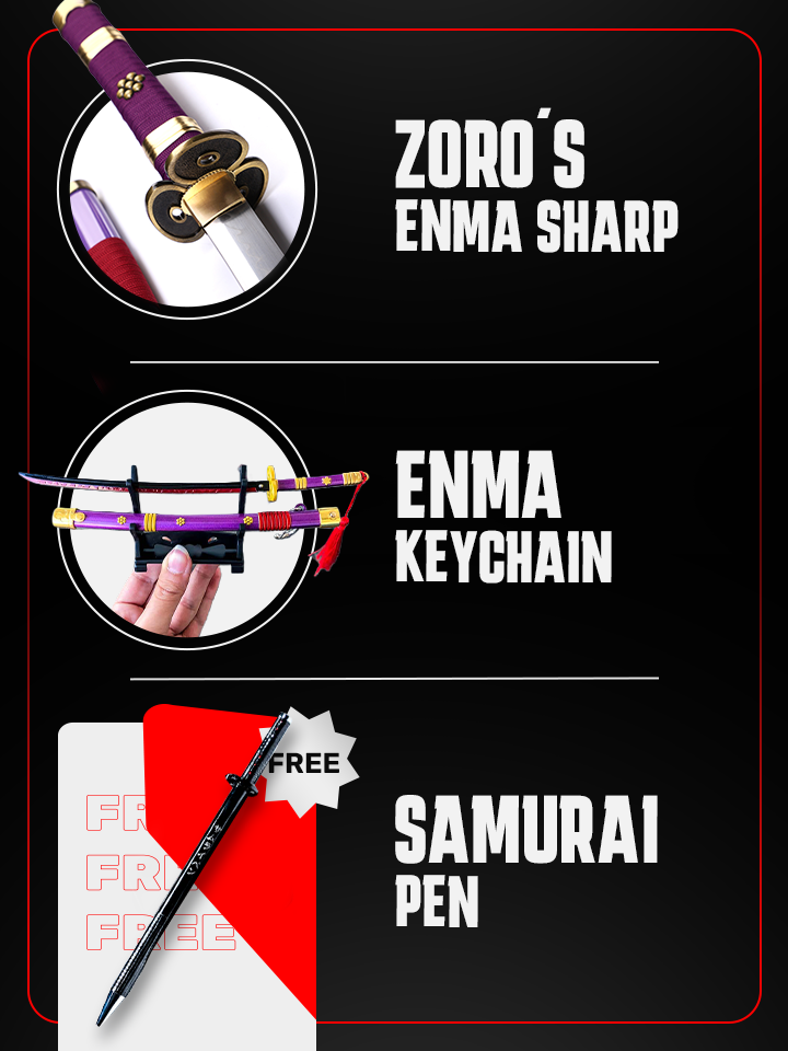 KITTHAMA  Battle-Ready Zoro's Enma Katana & Enma Keychain (Purple) + Stand