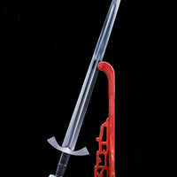Sword on a red stand against a black background