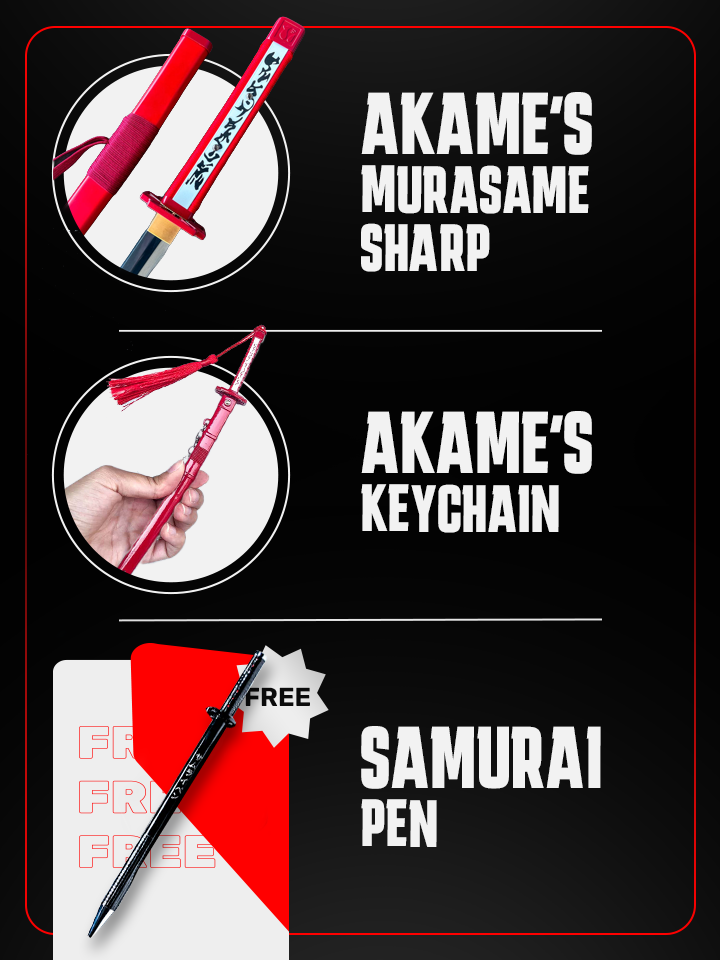 Battle-Ready Akame's Murasame (SHARP) & Akame's Murasame Keychain + Stand - FREE Samurai Pen
