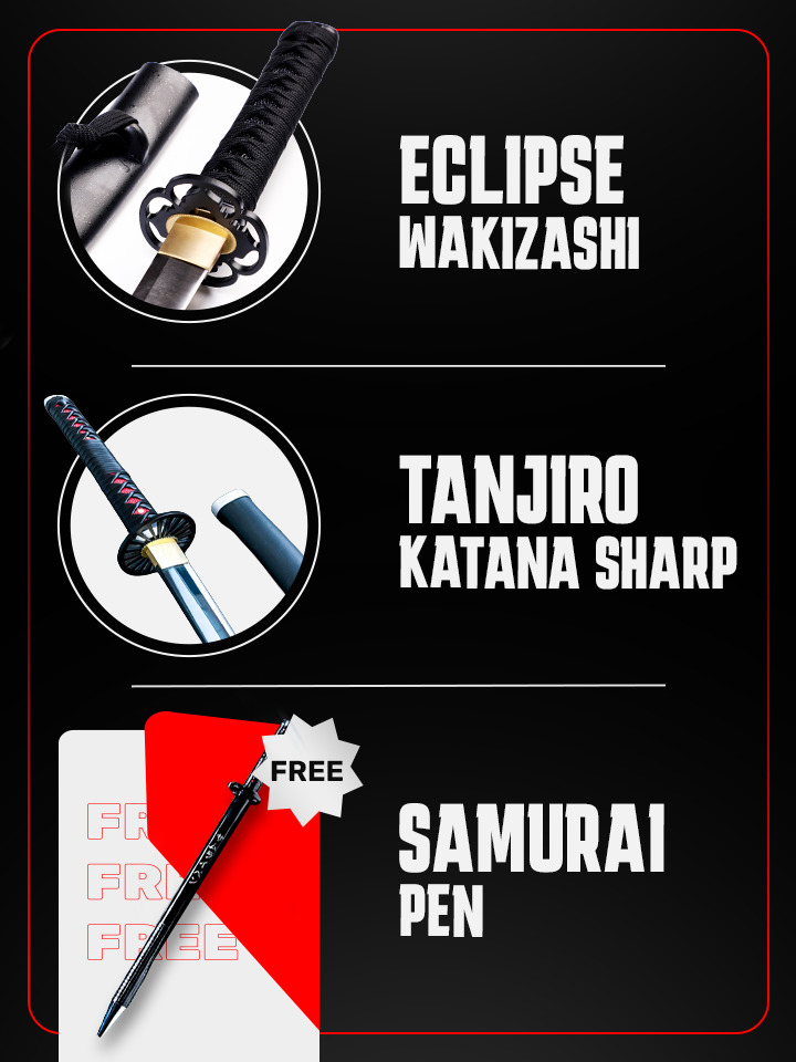 Eclipse Wakizashi & Tanjiro Katana SHARP + FREE Samurai Pen