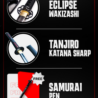 Eclipse Wakizashi & Tanjiro Katana SHARP + FREE Samurai Pen