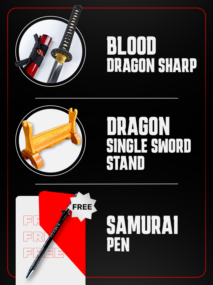 Blood Dragon Katana & Dragon Single Sword Stand + FREE Samurai Pen