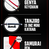 Tanjiro Mini Katana & Genya Keychain + Stand + FREE Samurai Pen